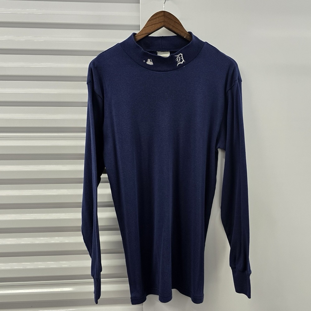 Vintage Majestic Detroit Tigers Mock Neck Long Sleeve Shirt MLB 17x30 Navy